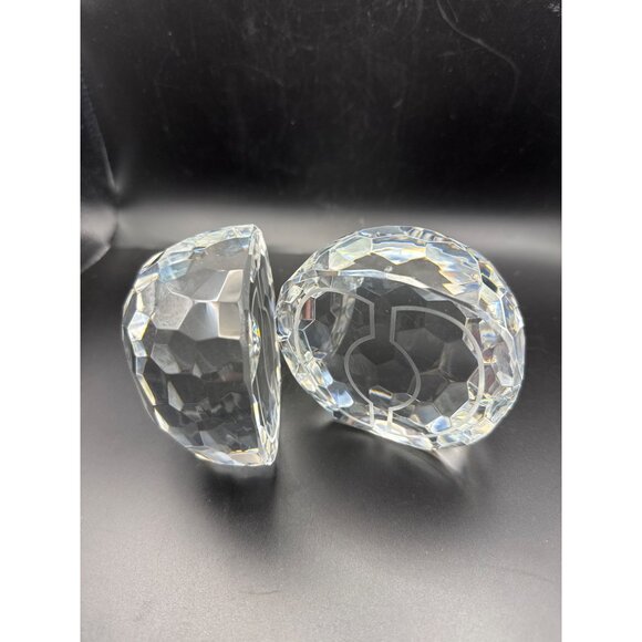 Set Of Two Large Clear Crystal Faceted Half Egg Paperweights - Picture 1 of 9